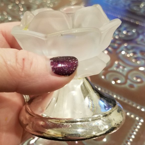 Vintage clear and frosted crystal vase and candle holders w/ silver base - Picture 3 of 5